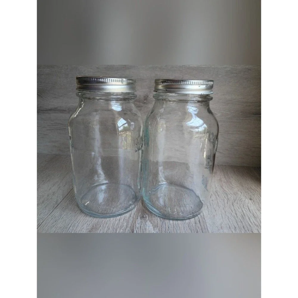 Vintage STAR Mason Jars Clear Glass Set of 2 Embossed Seals & Rims Included 70's